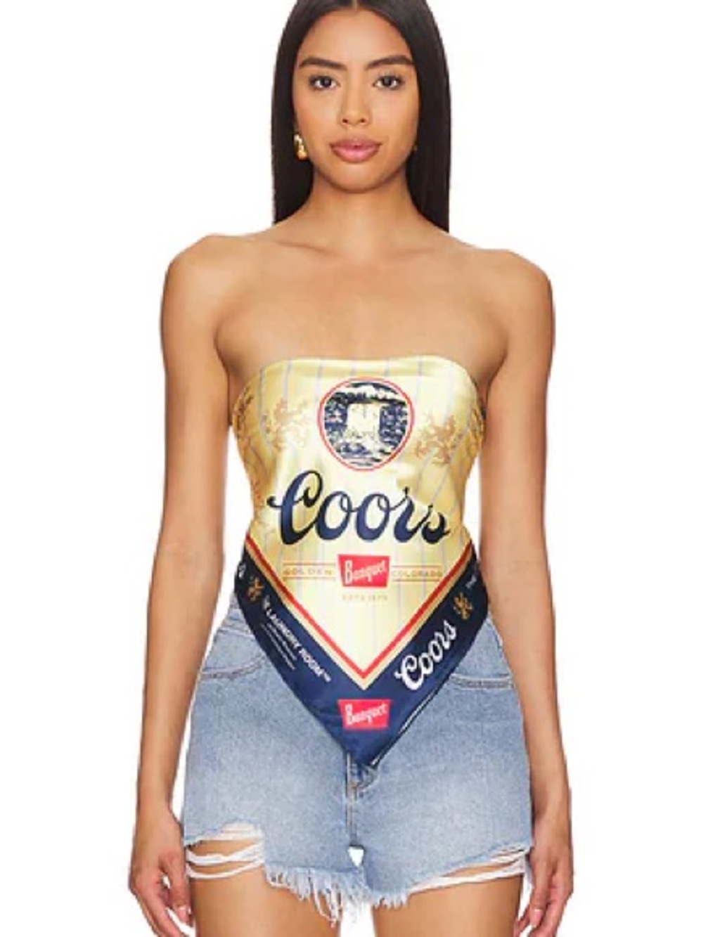 Budweiser Gold and Navy Strapless Bandana Top